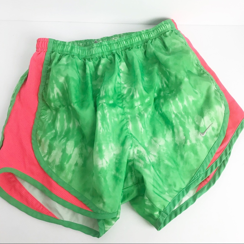 Nike tempo pink green tie-dye running shorts